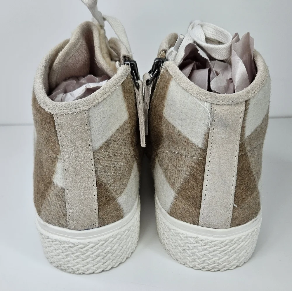 Dolce Vita Veola Plaid Cream-Tan Leather Fabric Hi-Top Casual Sneakers Sz 10